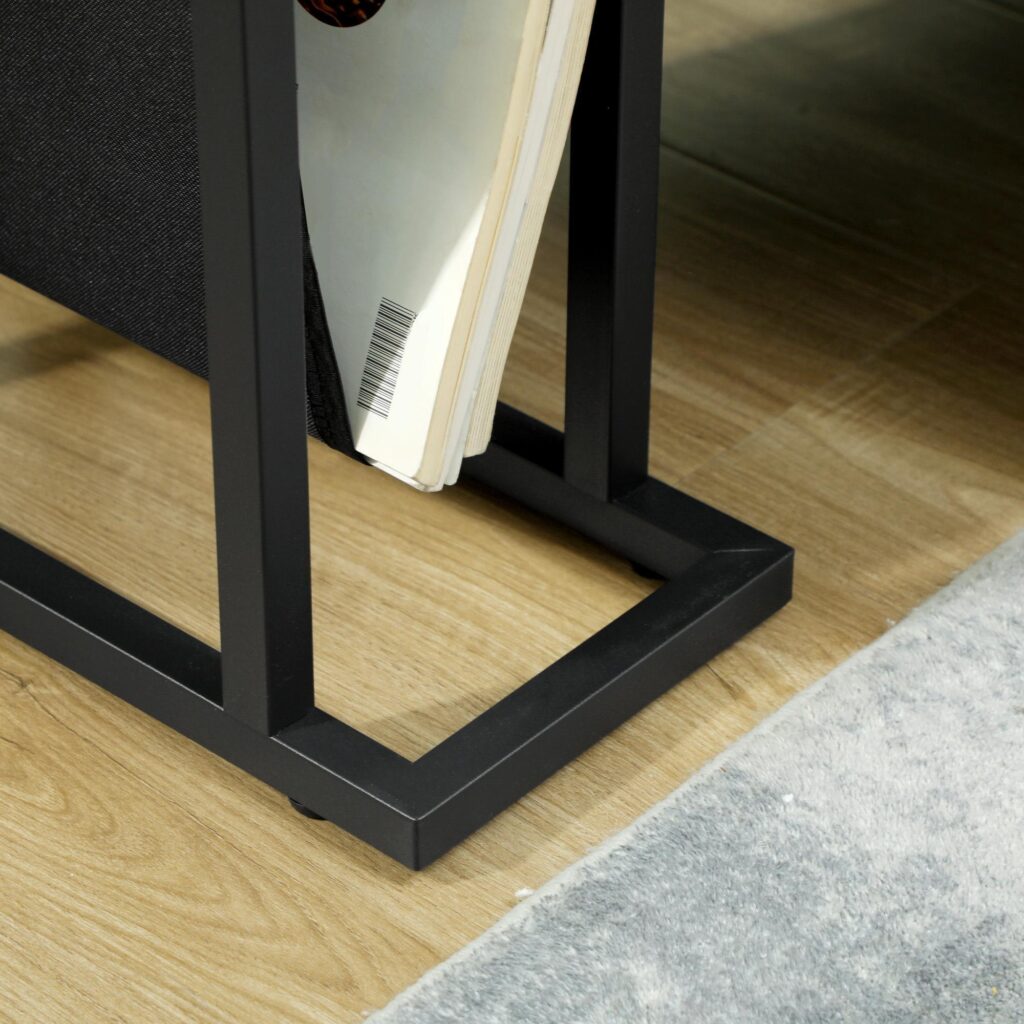 Funktionellt och snyggt sidobord soffbord med glasskiva och tygförvaringspåse, platsbesparande design för modern inredning