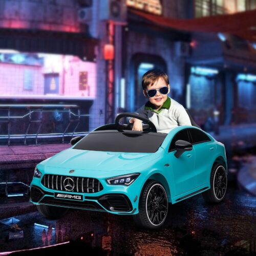 Mercedes-Benz AMG CLA 45 licensierad elbil för barn – Fjärrkontroll Säkerhet och Dual-Mode Driving med Interaktiva Lampor och MP3-underhållning