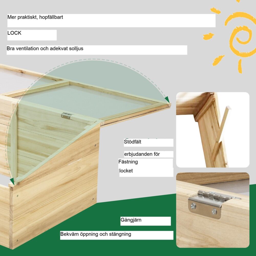 Växthus Cold Frame Box i trä – Skydd under växtsäsongen med förlängd växtsäsong med robust träkonstruktion och polykarbonatöverdrag