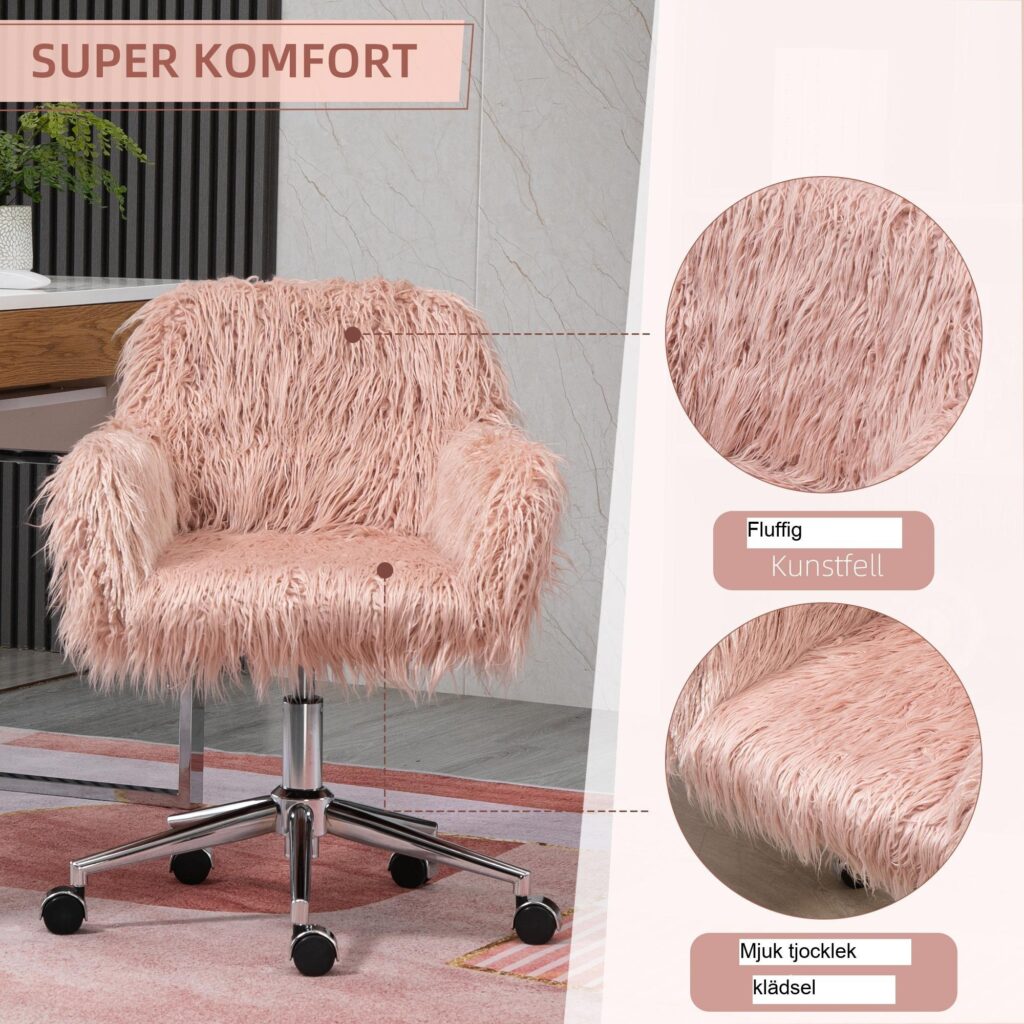 Ergonomisk kontorsstol för kvinnor med fuskpälsklädsel - justerbar höjd och snurrande design