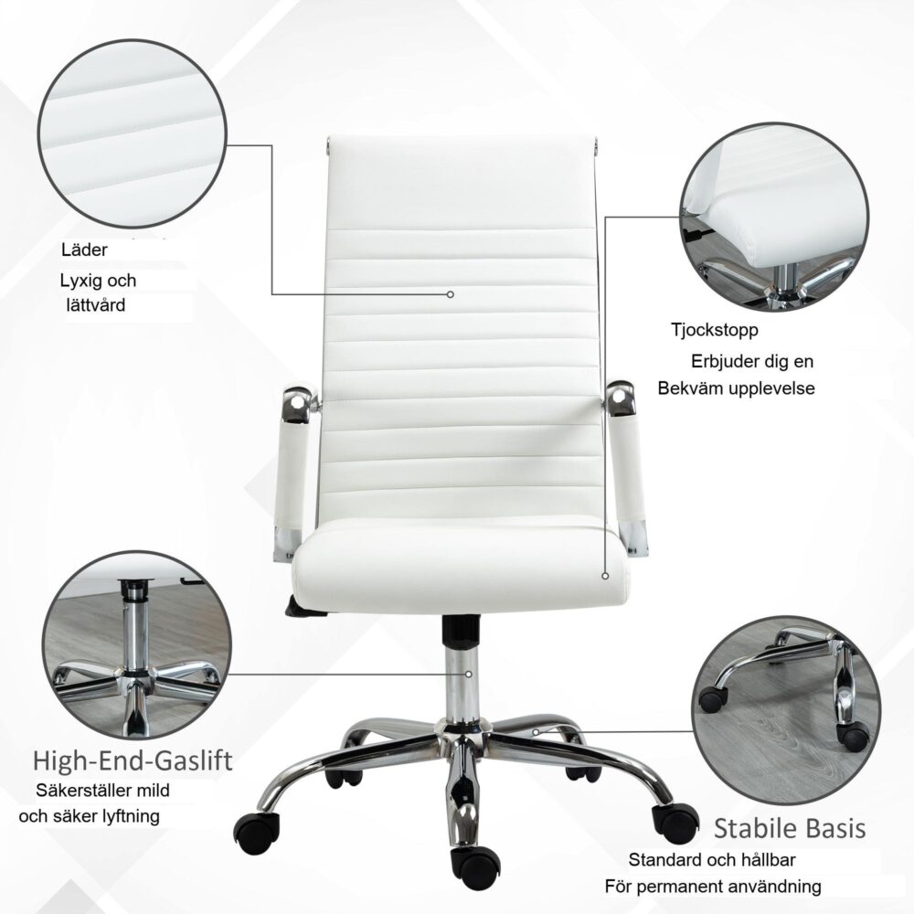 Ergonomisk kontorsstol med vippfunktion – Stålfötter, 360° hjul, maximal lastkapacitet 120 kg, konstläder vit