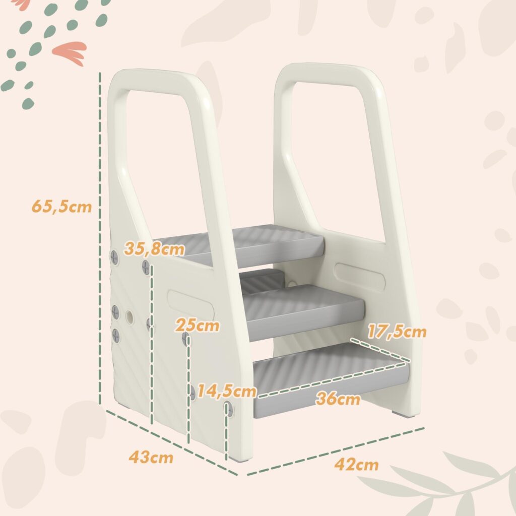Justerbar stegpall för barn med 3 säkerhetsnivåer, halkfri design och mångsidig användning i badrum, kök och mer