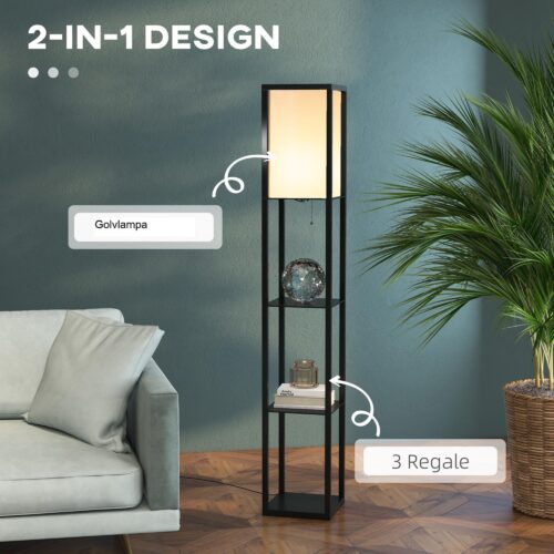 Snygg stående lampa med hyllor för förvaring och varm belysning – hållbar träkonstruktion, rymdbesparande design