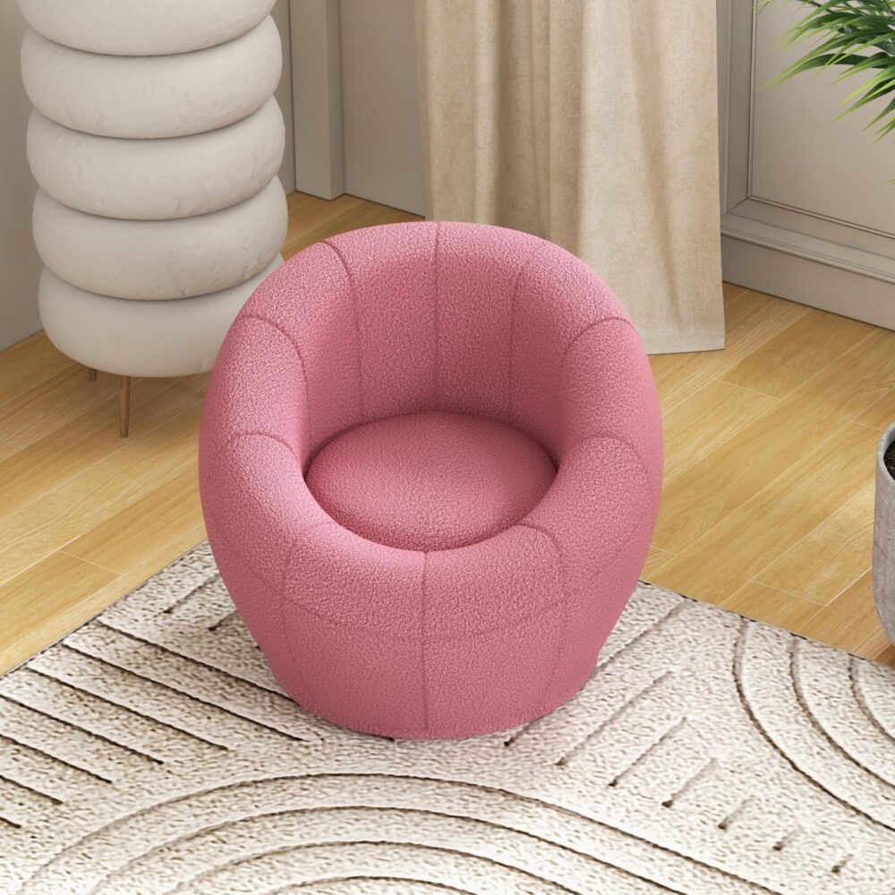 Snurrbar fåtölj plyschfåtölj för komfort och rörlighet | Kompakt design, upp till 120 kg kapacitet, rosa