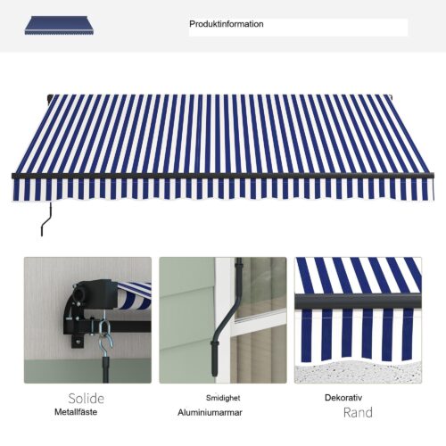 Markis med fällbar arm och handvev – UV30+ Skydd, 350×300 cm, justerbar skärm (45-85°), vattentät beläggning