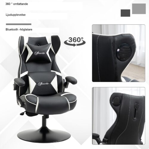 Rocker Gaming Chair – Ergonomisk, höj- och sänkbar kontorsstol med inbyggda Bluetooth-högtalare, fällbara armstöd, svank- och nackstöd