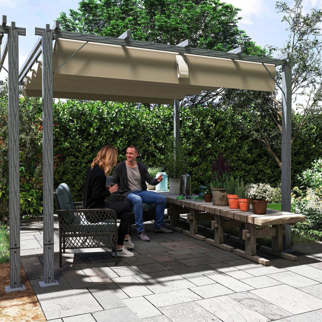 Pergola i aluminium 3x3m med infällbart UV-skydd (UPF30+) och säker magnetisk passform | Fristående trädgårdspaviljong för uteplats och trädgård