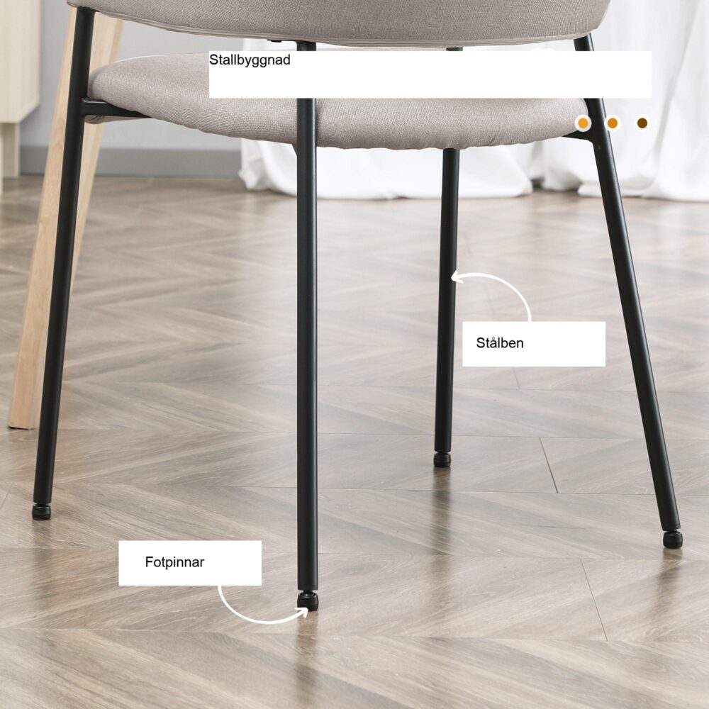 Set med 2 matstolar med böjt ryggstöd för kök och vardagsrum – bekväm stoppad design på stålben | Beige