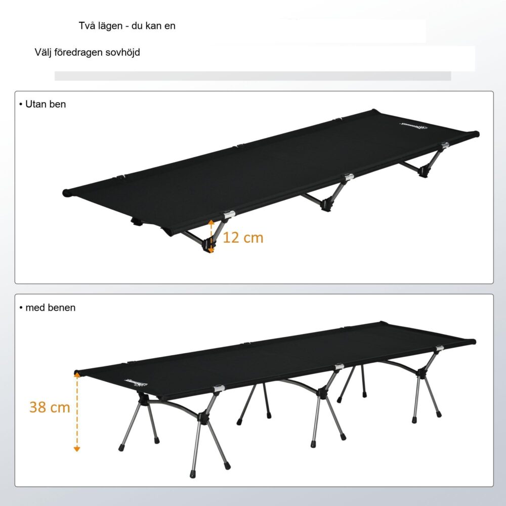 Campingsäng hopfällbar aluminium Höjdjusterbar med bärväska – Lätt och kraftig för utomhusbruk