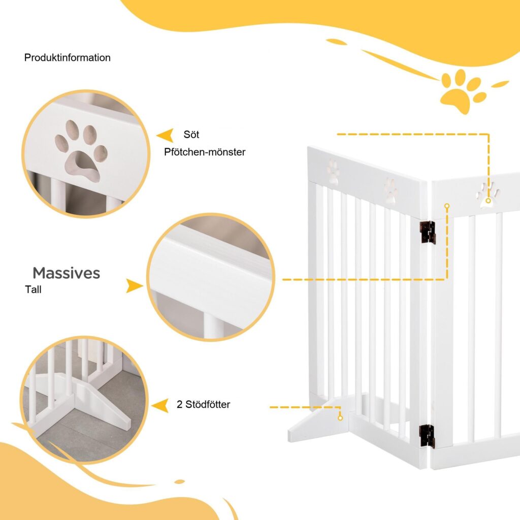 4-delad hundbarriärgrind med hopfällbar design - robust furu och platsbesparande förvaring för små hundar