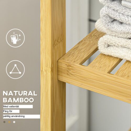 Badrumsskåp med 3 öppna hyllor, anti-tilt-design och naturlig bambukonstruktion för hållbar förvaring