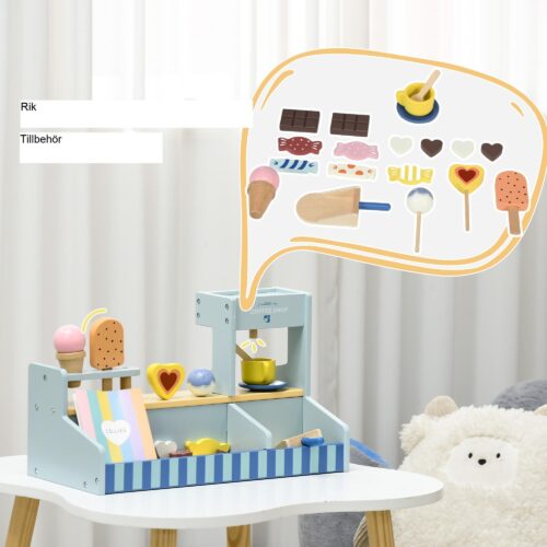 Glassbutik Träleksak för barn med tillbehör för fantasifull lek – Pedagogisk och säker materialgåva för 2-5-åringar