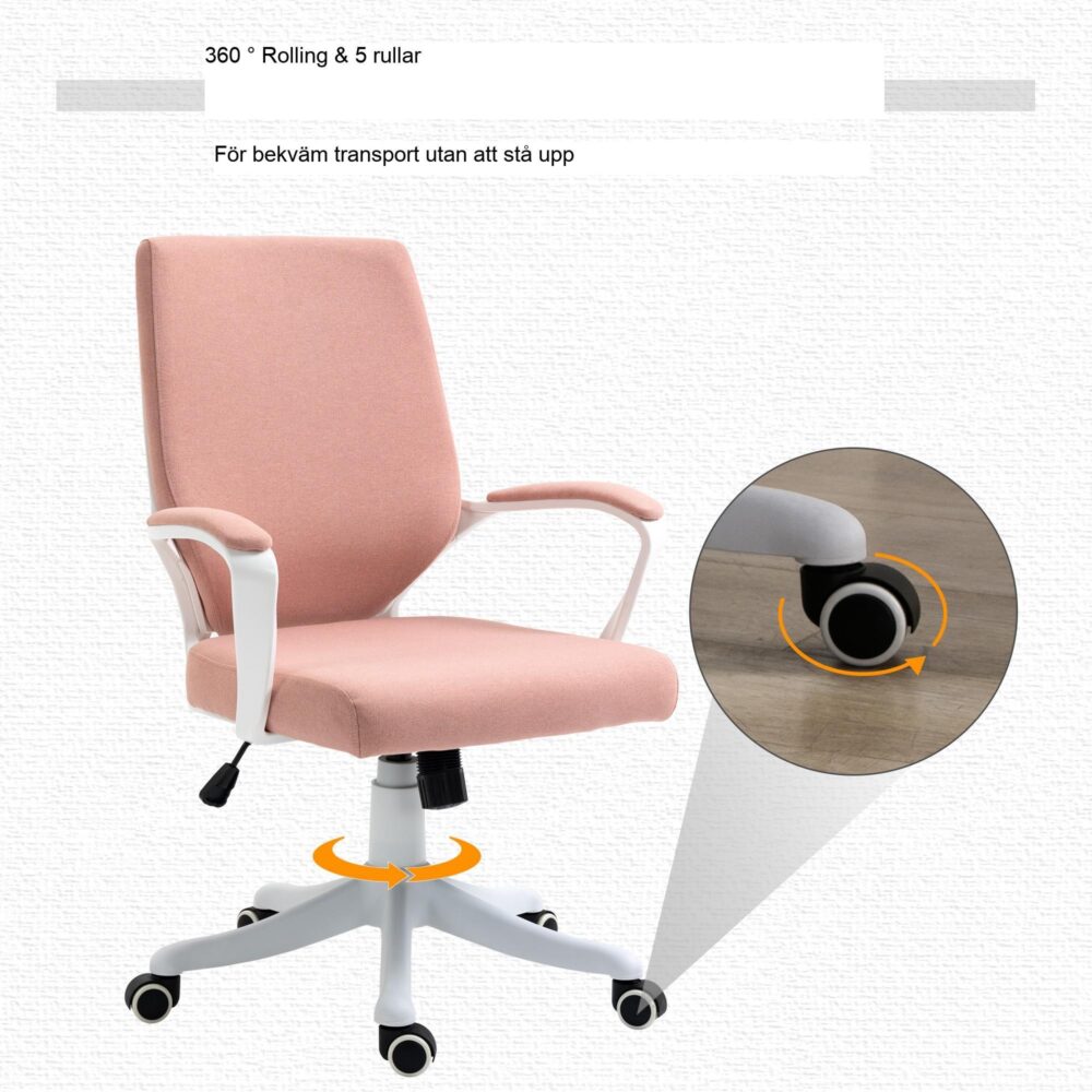 Ergonomisk kontorsstol med svankstöd – Höjdjusterbar design, rosa vippfunktion | Perfekt för hemmakontor och spel