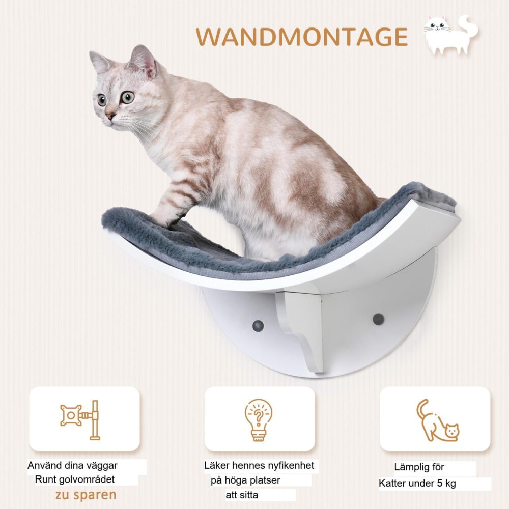 Snygg väggmonterad kattsäng med böjd design och plyschig fleecedyna – enkel installation för mysiga tupplurar