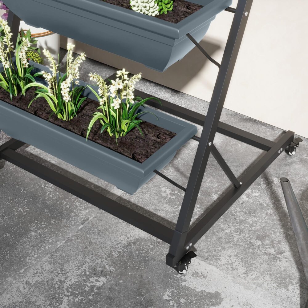 5-vånings stålväxtstativ med hjul – platsbesparande design för inomhus och utomhus