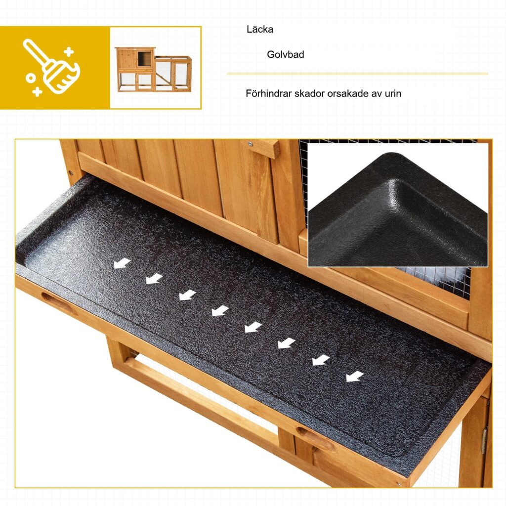 Kaninhydda Smådjursbur 141x60x86cm massivt granträ med avtagbar golvplatta och ramp för enkel rengöring - orange