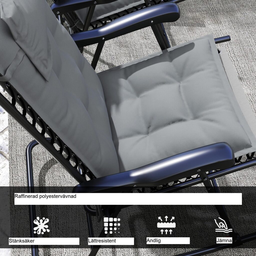 Set med 2 solstolsdynor - Vattenavvisande och mjuk komfort med slitstark tuftad design och integrerade remmar