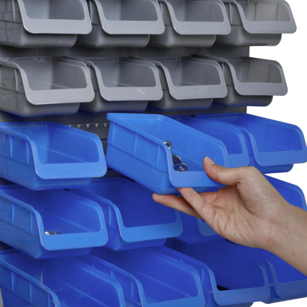 Verktygshålvägg, verktygshållare – Blå och Grå | 44-delad väggorganisatör för verktygsförvaring med mångsidig vertikal och horisontell montering, hållbar plastkonstruktion