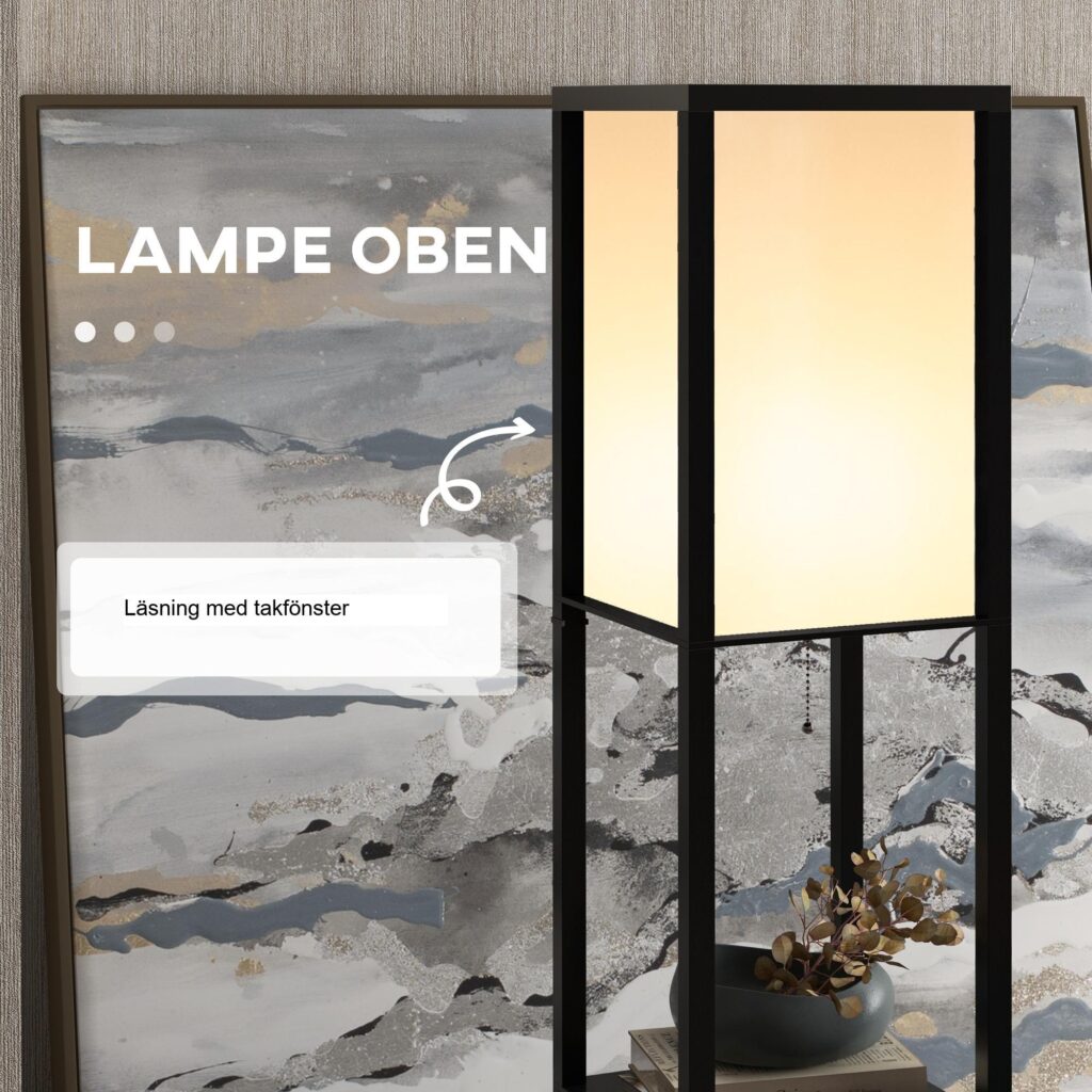 Snygg stående lampa med hyllor för förvaring och varm belysning - hållbar träkonstruktion, rymdbesparande design