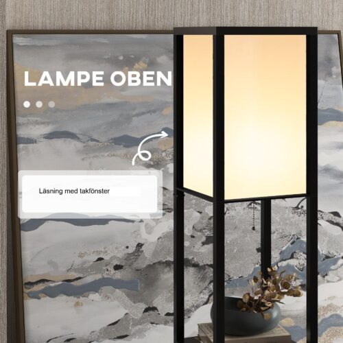 Snygg stående lampa med hyllor för förvaring och varm belysning – hållbar träkonstruktion, rymdbesparande design