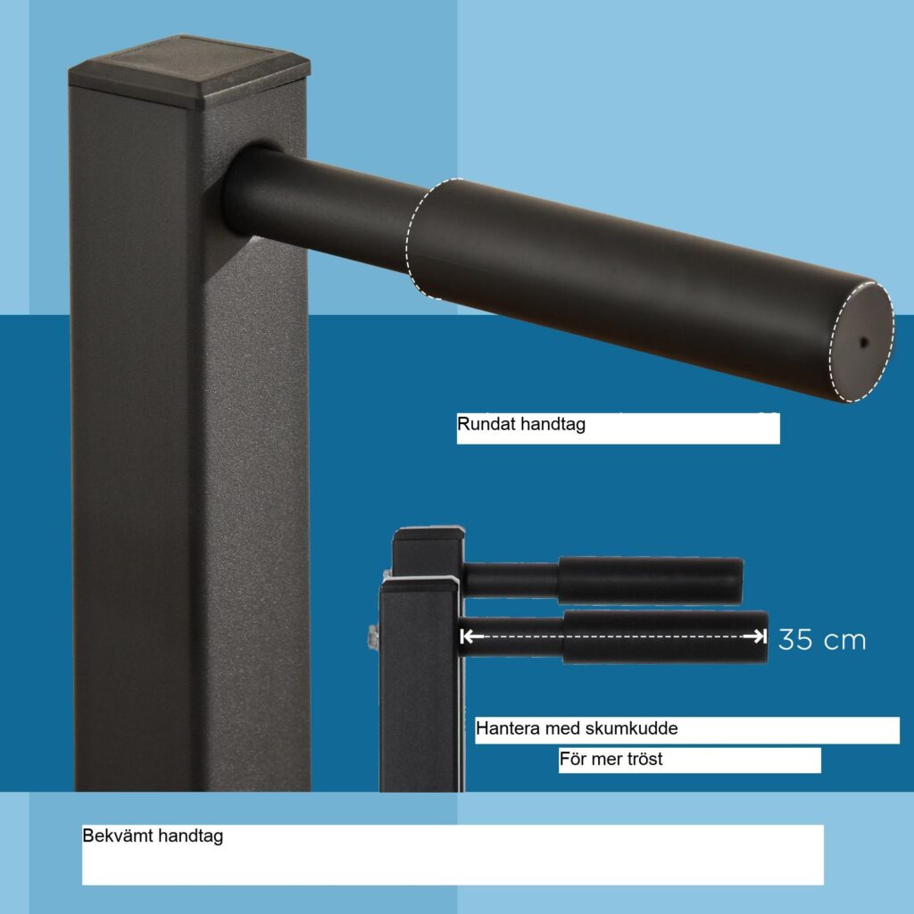 Dipstation Steel Black Dip Stand för mag- och ryggträning med ergonomiska vadderade handtag | Utrymmesbesparande design