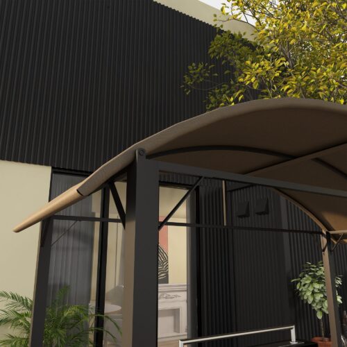 BBQ Grill Pavilion – Väderbeständigt skydd med skugga, förvaring och ventilation | Stålram, sidohyllor, 7 krokar, passar grillar upp till 100 cm