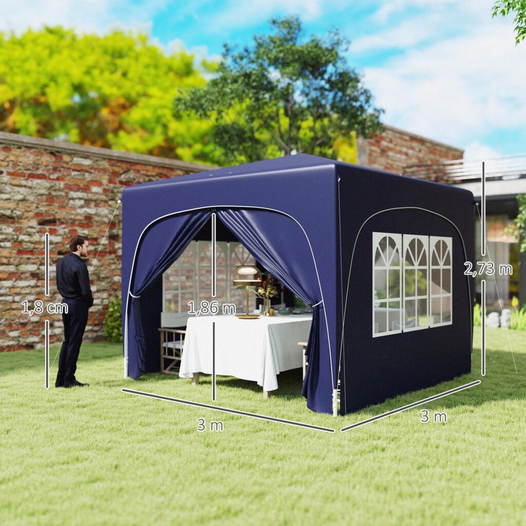 Lusthus 3x3m Vattenavvisande Vintersäker Pop-up Hopfällbar Paviljong med UV-skydd 50+ - Snabb installation och rymlig skugga för trädgårdsfester, camping och utomhusevenemang