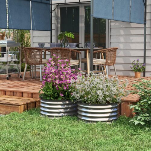 Metall upphöjd bäddsats med 2 blomlåda Örtbäddsplanteringslådor med öppen botten för korrekt dränering och rothälsa – Modulär design för anpassade arrangemang och enkel montering