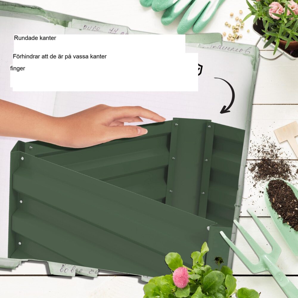 Galvaniserad stålbädd med spaljéstöd, justerbar tomatbur och öppen bottendränering för trädgård eller balkong – enkel installation
