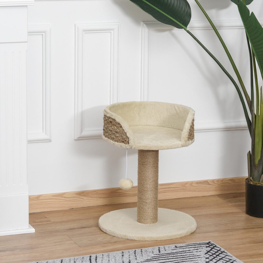 Litet klösträd med klösträd i jute och mjuk plyschbädd för komfort - enkel montering och stabil design