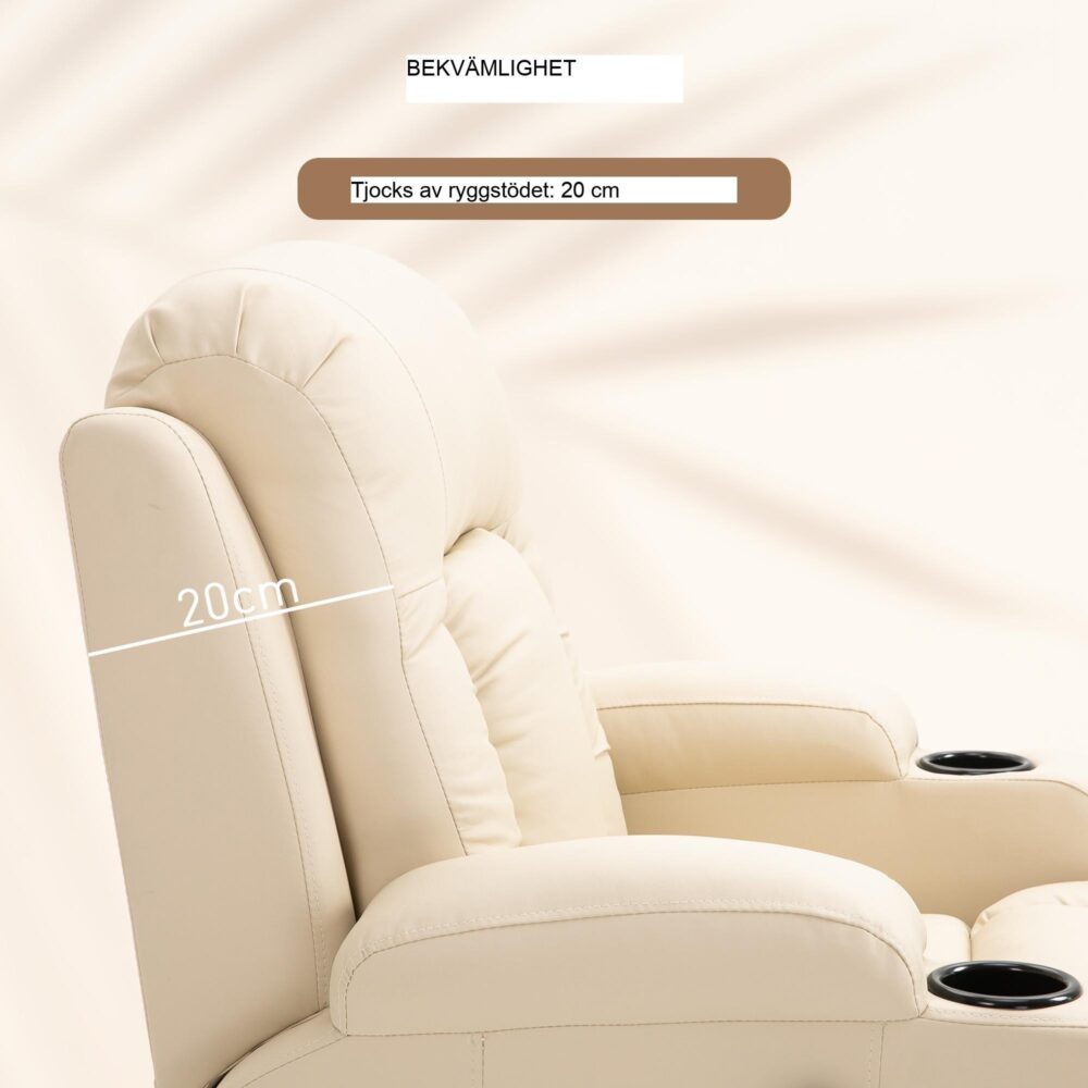 Elektrisk fåtölj med 8 vibrationsmassagepunkter och fjärrkontroll – Cream White | I-Mask Läder | 85x94x104cm