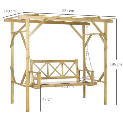 Väderbeständig 2-sits gungbänk i massivt trä med justerbar höjd och grön pergola för två vuxna