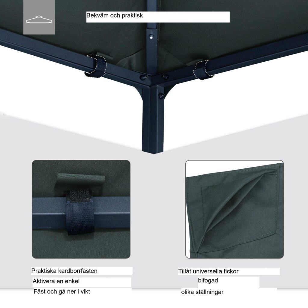 Pavilion takersättning 3x3m-hållbar och UV-resistent med enkel installation, för paviljonger L295-300 x B295-300 cm | Mörkgrå
