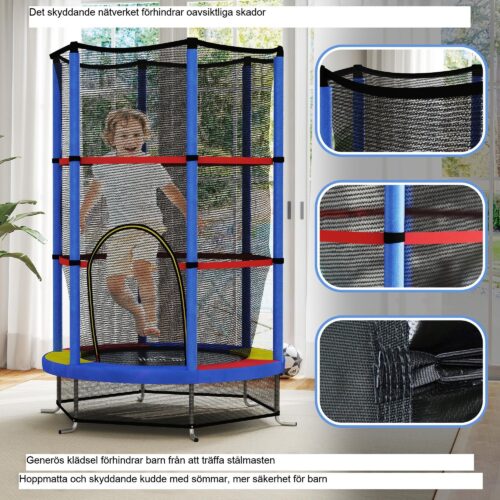 Barns trampolin med säkerhetsnät och vadderade stolpar – högelastiskt gummi för säkrare hopp | Enkel dragkedja
