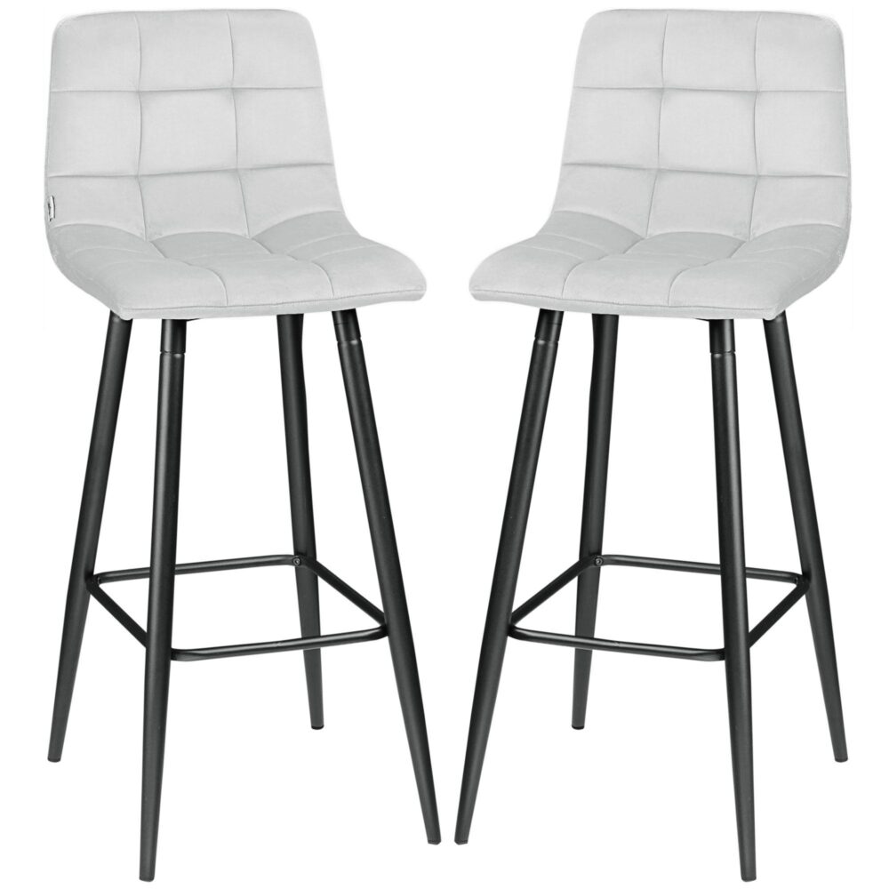 Set med 2 barstolar med fotstöd – ergonomisk design och sammetsklädsel, robusta stålben för kök eller vardagsrum