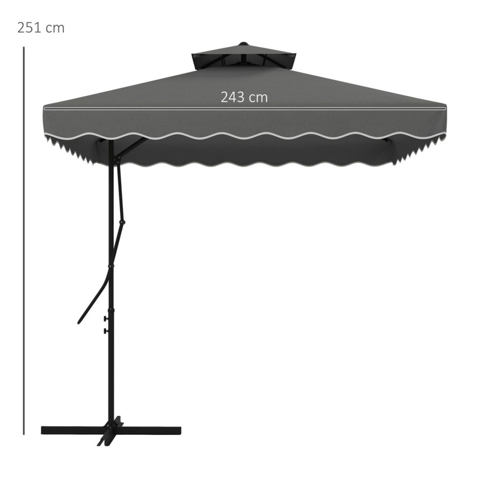 UV-skyddat fribärande parasoll med dubbelt kapell och volanger – 243x243cm balkongparasoll, korsbasdesign, enkel montering