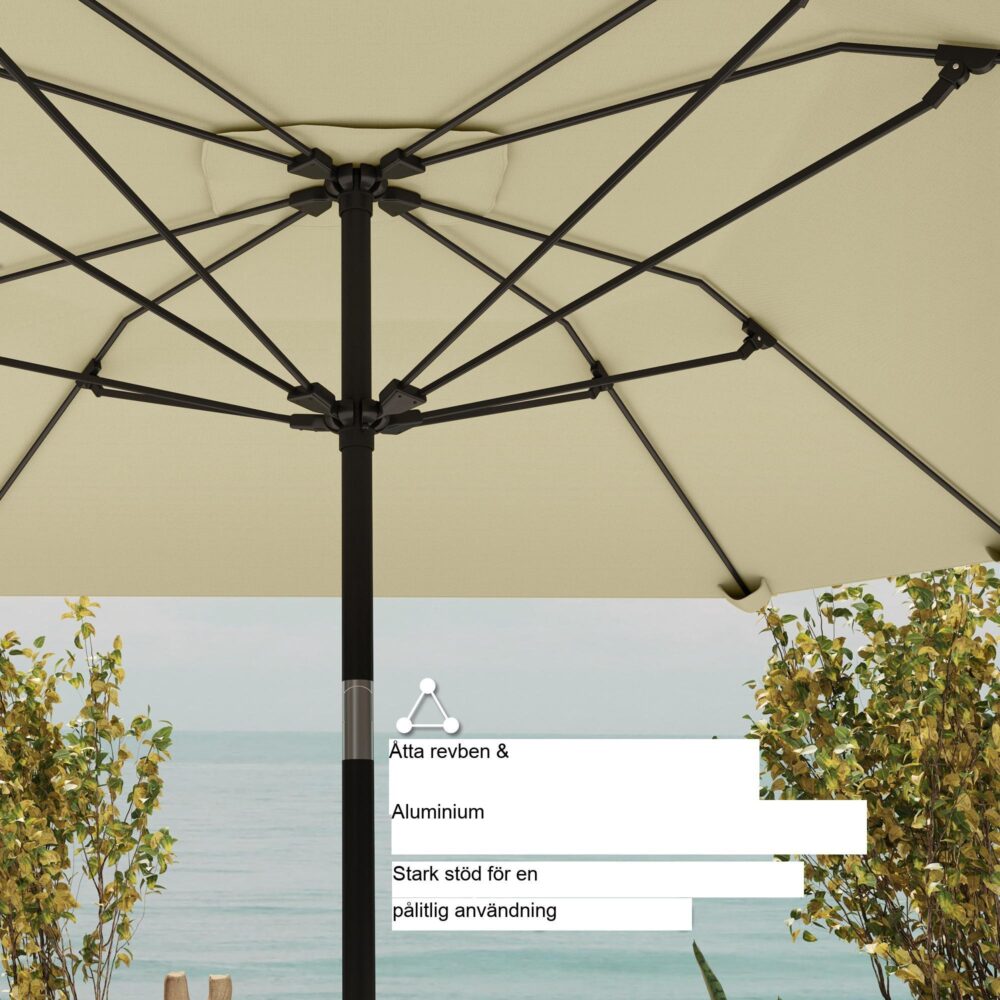 Vindtät åttkantig parasoll 233cm | Lätt vev öppen och lutande baldakin för strandterrass trädgårdsskugga