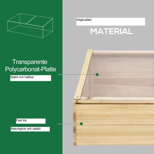 Växthus Cold Frame Box i trä – Skydd under växtsäsongen med förlängd växtsäsong med robust träkonstruktion och polykarbonatöverdrag