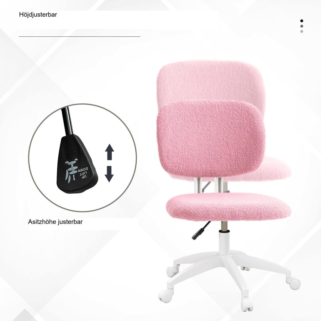 Ergonomisk skrivbordsstol med justerbar höjd och sammetsrosa design för långvarig komfort