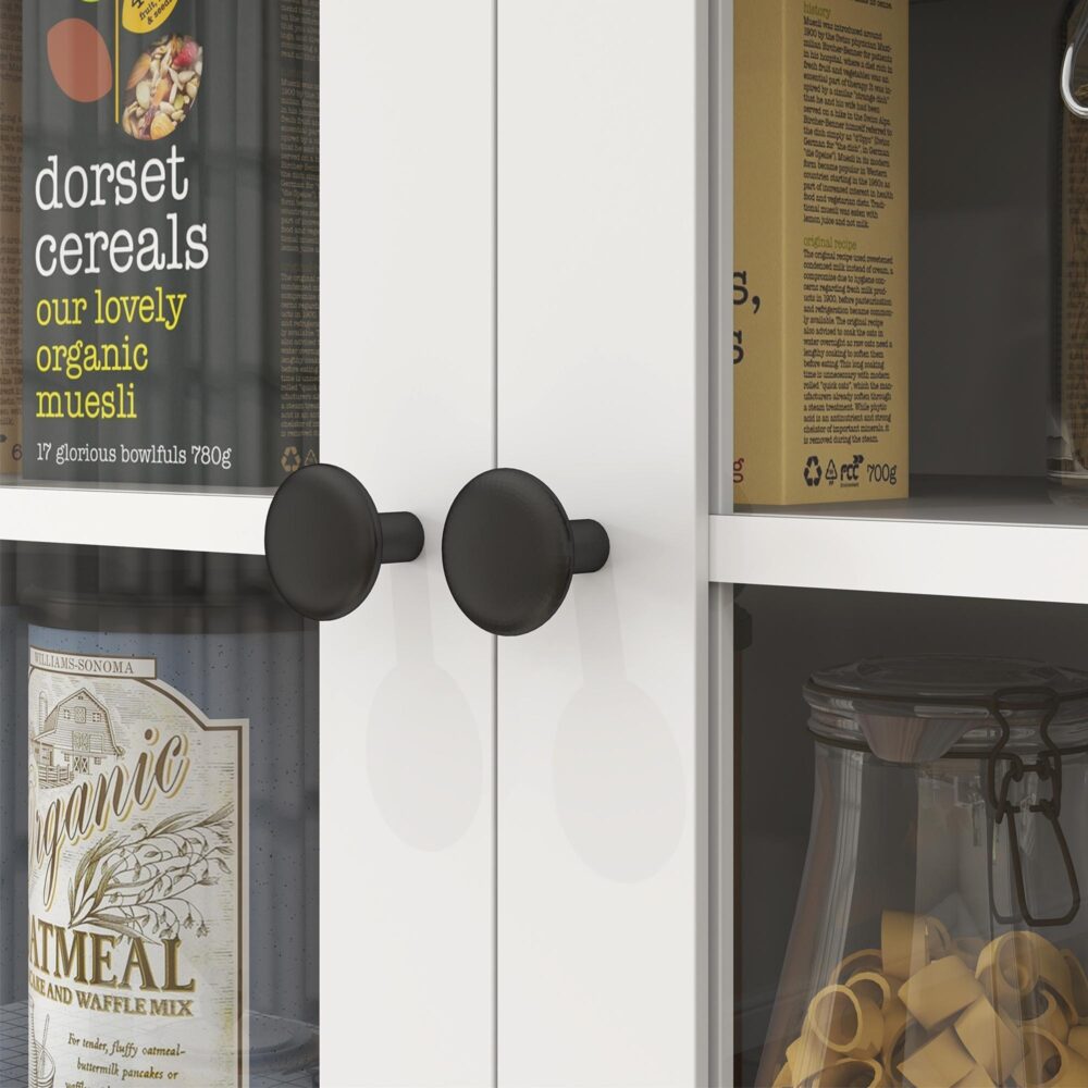 Vitt köksskåp med rymlig mikrovågshylla och justerbar förvaring | Modern design med glasdörr