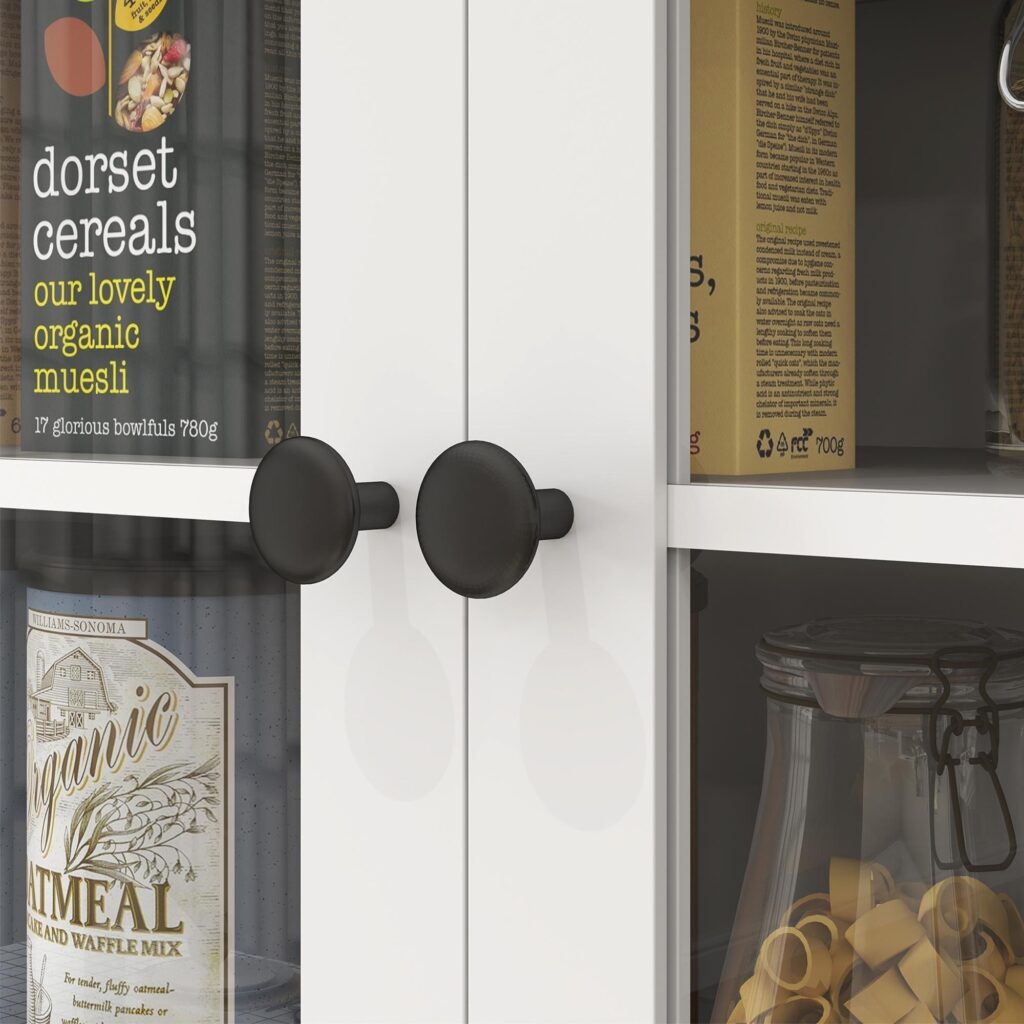 Vitt köksskåp med rymlig mikrovågshylla och justerbar förvaring | Modern design med glasdörr