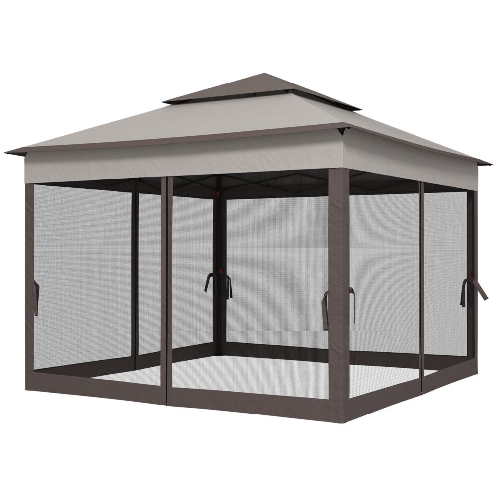 Hopfällbart lusthus trädgårdstält med sidoväggar – Insektsskydd, stabil och rostsäker design | 3,25 m x 3,25 m popup-skydd