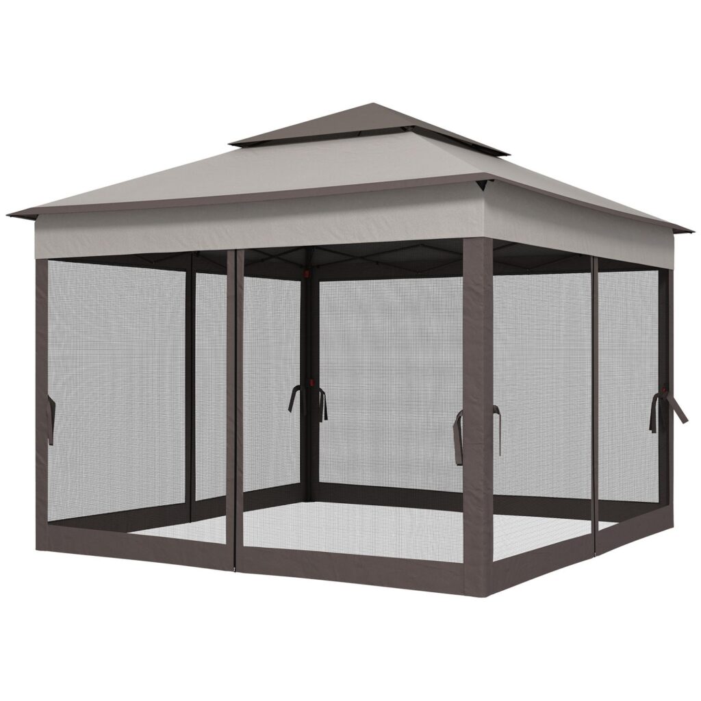 Hopfällbart lusthus trädgårdstält med sidoväggar - Insektsskydd, stabil och rostsäker design | 3,25 m x 3,25 m popup-skydd