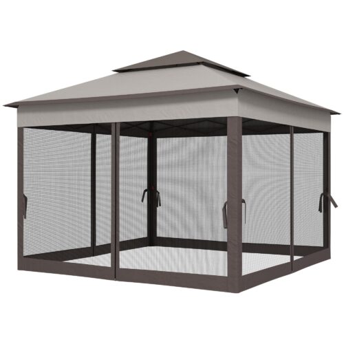 Hopfällbart lusthus trädgårdstält med sidoväggar – Insektsskydd, stabil och rostsäker design | 3,25 m x 3,25 m popup-skydd