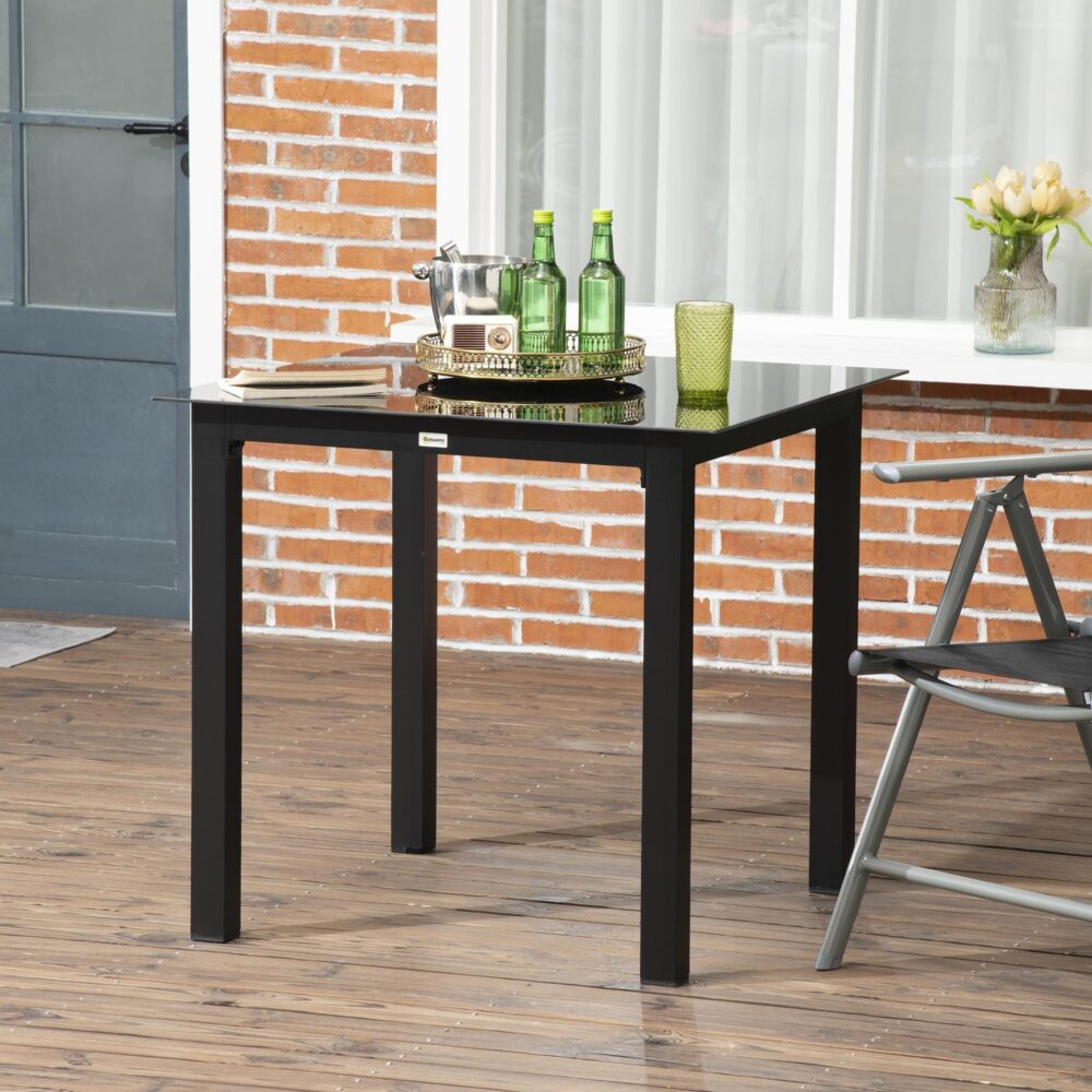 Fyrkantigt trädgårdsbord för 4 | Ram i härdat glas och aluminium – lätt att rengöra, rostsäker, minimalistisk design – 80x80x74cm