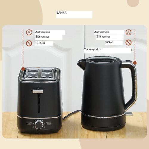 Kettle Toaster Set 2200W | Hög kapacitetsvatten med 1,7L och mångsidig brödrost med 6 brunnivåer, enkel rengöring, enhandsoperation, modern design