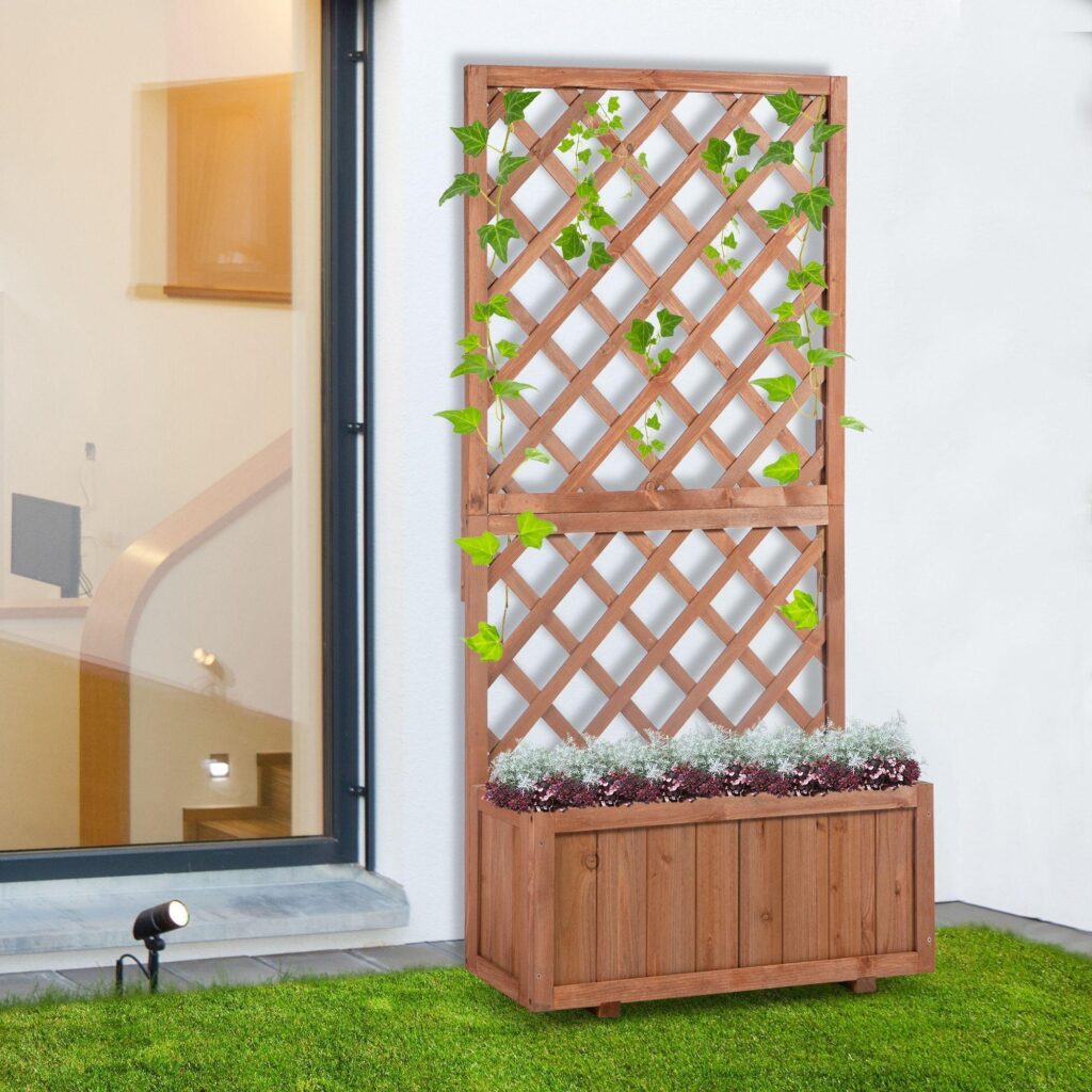 Anpassningsbar planteringslåda med spaljé - Väderbeständig konstruktion i massivt trä för klättrande växter och blommor | 72.5x31.5x149.5cm