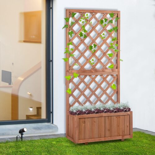 Anpassningsbar planteringslåda med spaljé – Väderbeständig konstruktion i massivt trä för klättrande växter och blommor | 72.5×31.5×149.5cm