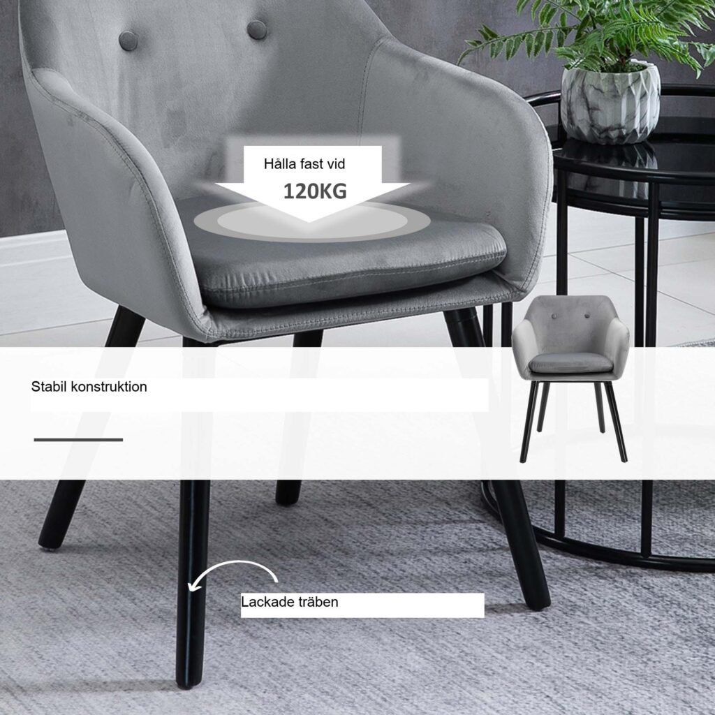 Sammet stoppade matstolar set med 2 med badkar design | Komfort och stil för kök och vardagsrum