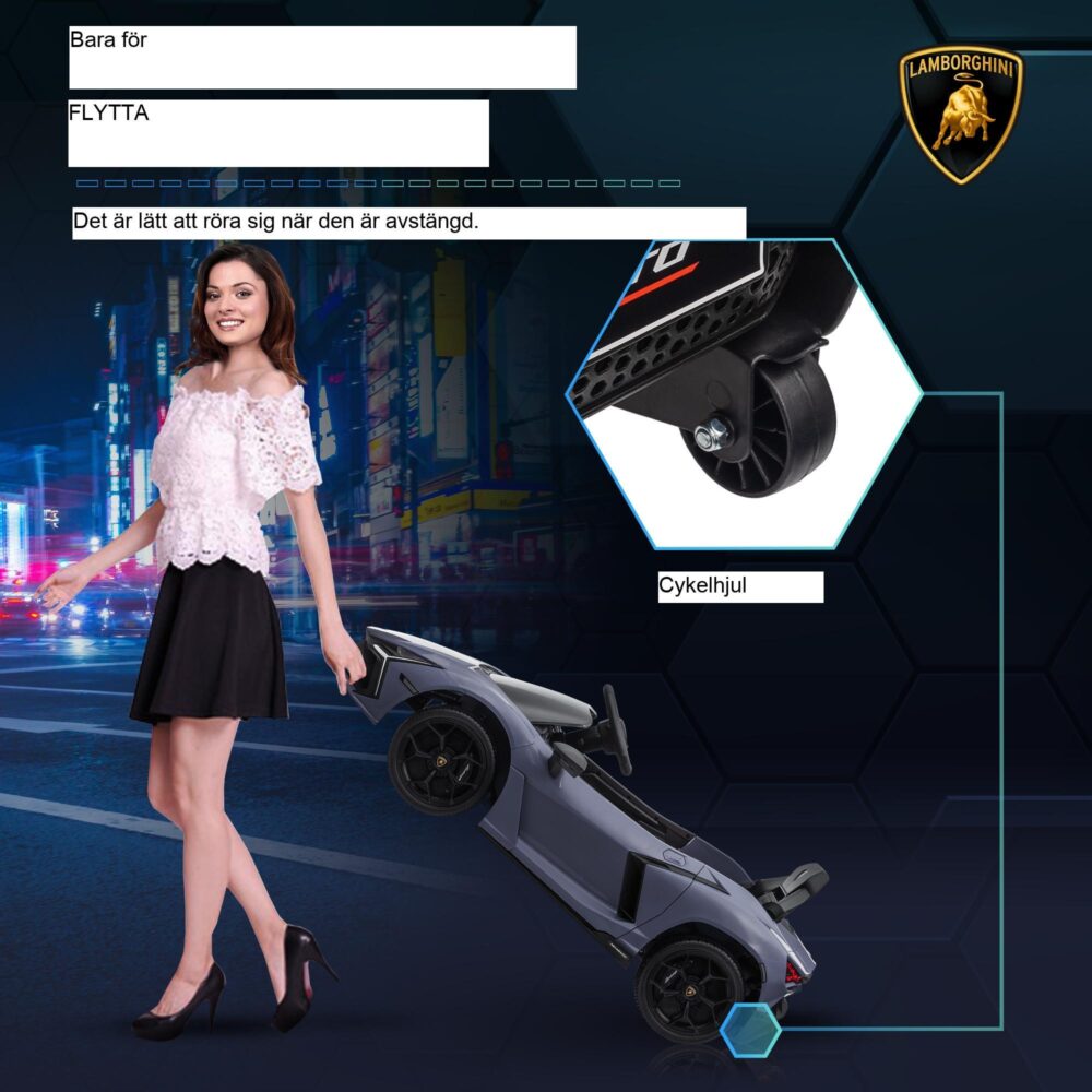 Elbil för barn 12V med fjärrkontroll och interaktiva LED-lampor – Lamborghini-inspirerad design för barn i åldrarna 3-5 år | Justerbara hastigheter upp till 5 km/h